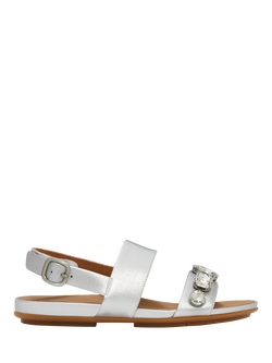 FitFlop Gracie Ultra-Jewel Leather Back Strap Sandals, Silver, Silver