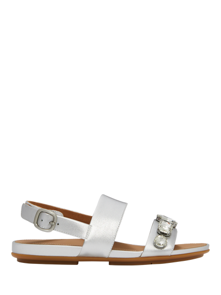 FitFlop Gracie Ultra-Jewel Leather Back Strap Sandals, Silver, Silver