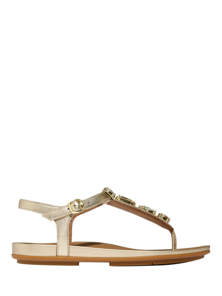 FitFlop Gracie Ultra-Jewel Leather T-Bar Sandals, Platino, Platino
