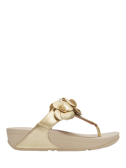 FitFlop Lulu Flower Leather Toe Post Sandals, Gold