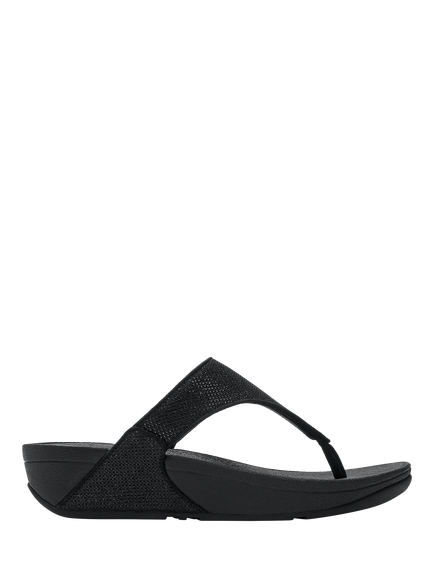 FitFlop Lulu Crinkled Shimmer Toe-Post Sandals, Black