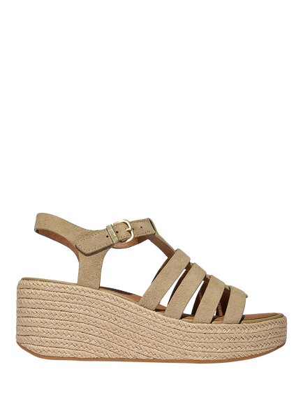 FitFlop PLATFFORMS Espadrille Leather Fisherman Wedge Sandals, Cappuccino, Cappuccino