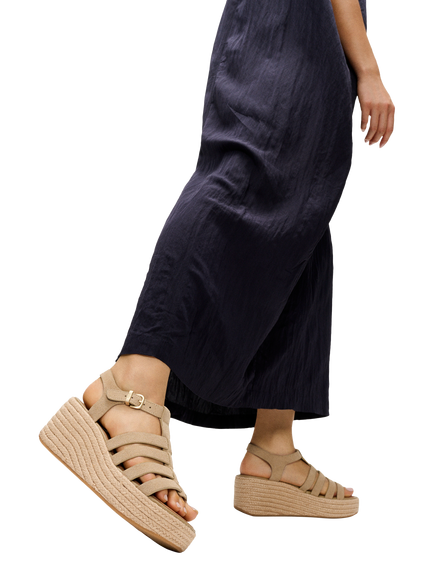 FitFlop PLATFFORMS Espadrille Leather Fisherman Wedge Sandals, Cappuccino - view 2, Cappuccino