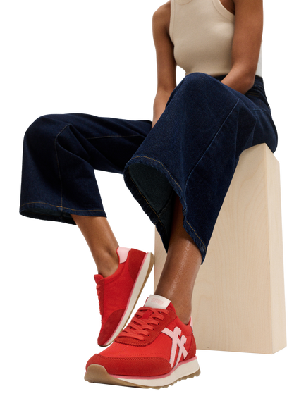 FitFlop Retro-Q Lace Up Trainers, Tomato/Pink - view 2, Tomato/Pink