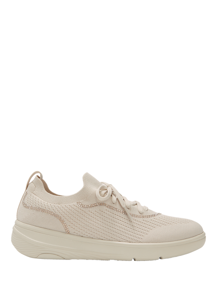FitFlop Super-Q Crystal Trim Knit Lace-Up Trainers, Beige, Beige