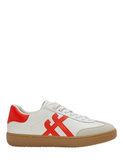 FitFlop The Dash T-Toe Leather Blend Trainers, White/Red, White/Red