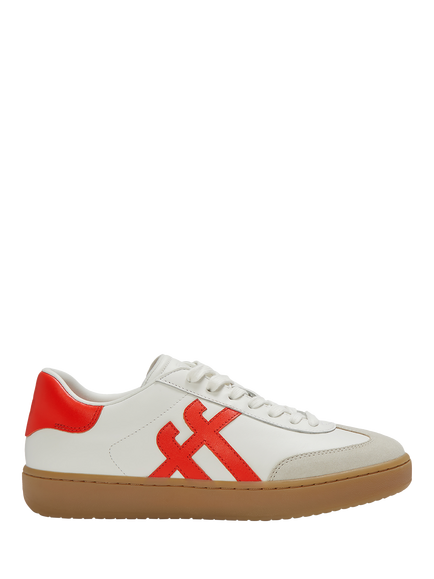 FitFlop The Dash T-Toe Leather Blend Trainers, White/Red, White/Red