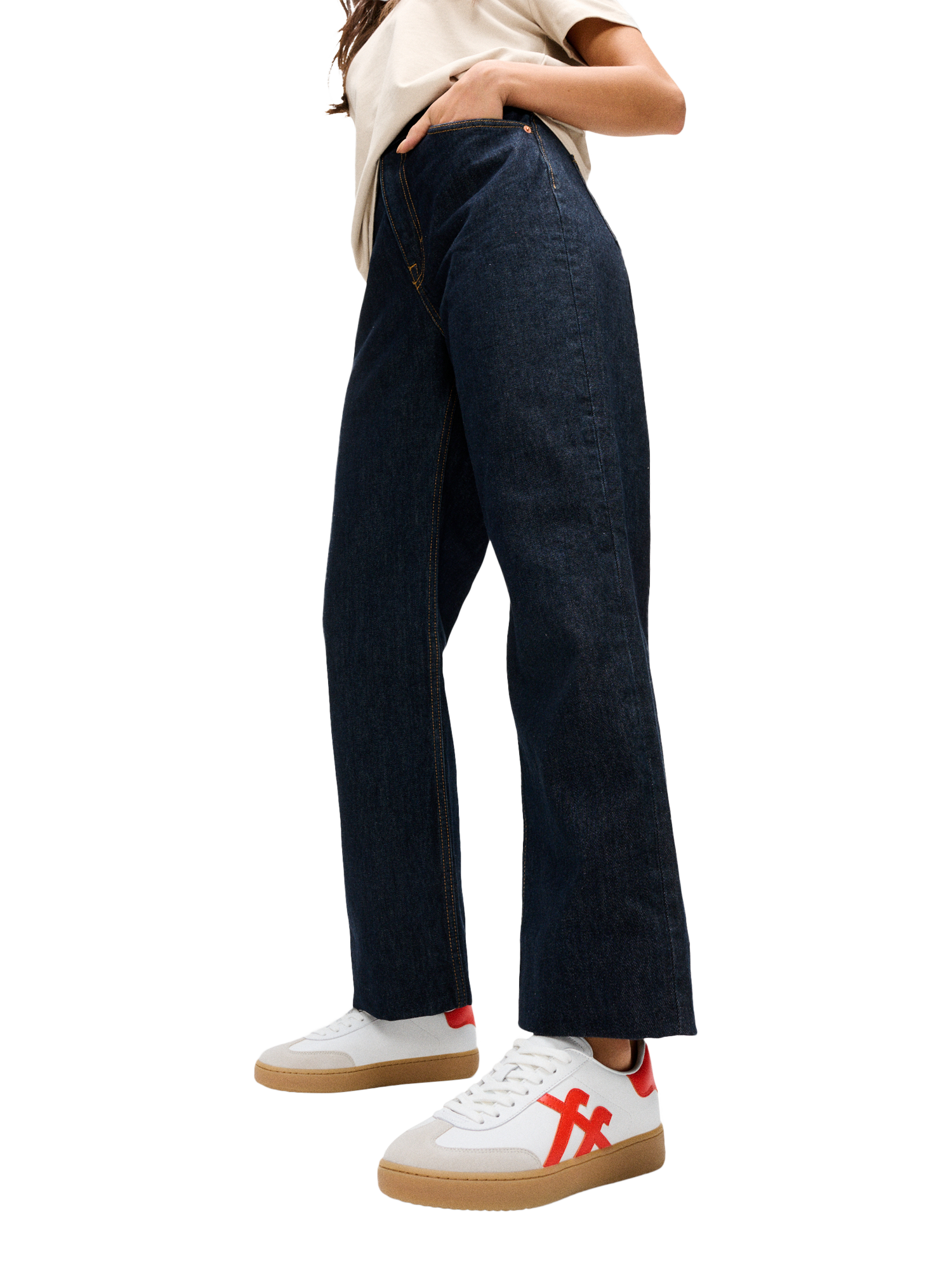 Product image 2 of 4, which shows FitFlop The Dash T-Toe Leather Blend Trainers, White/Red, 3