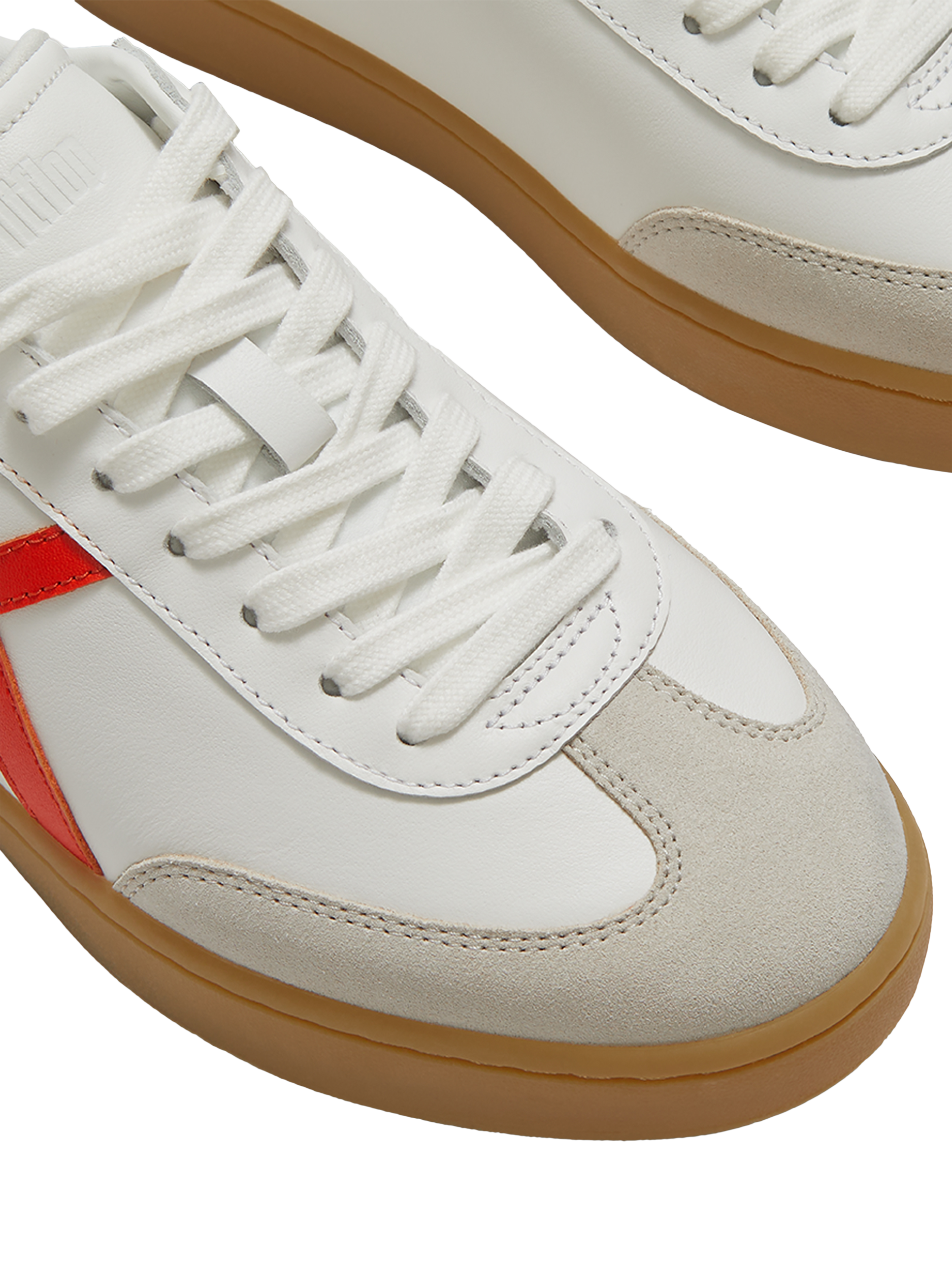 Product image 4 of 4, which shows FitFlop The Dash T-Toe Leather Blend Trainers, White/Red, 3