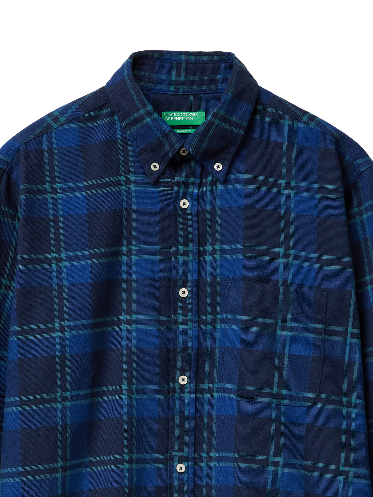 Product image 3 of 3, which shows Benetton Cotton Regular Fit Check Flannel Shirt, Blue, XXL