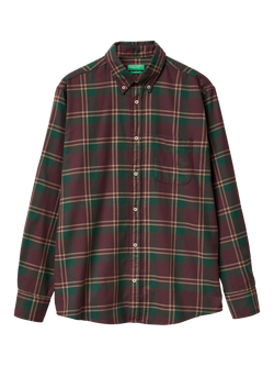 Benetton Cotton Regular Fit Check Flannel Shirt, Brown