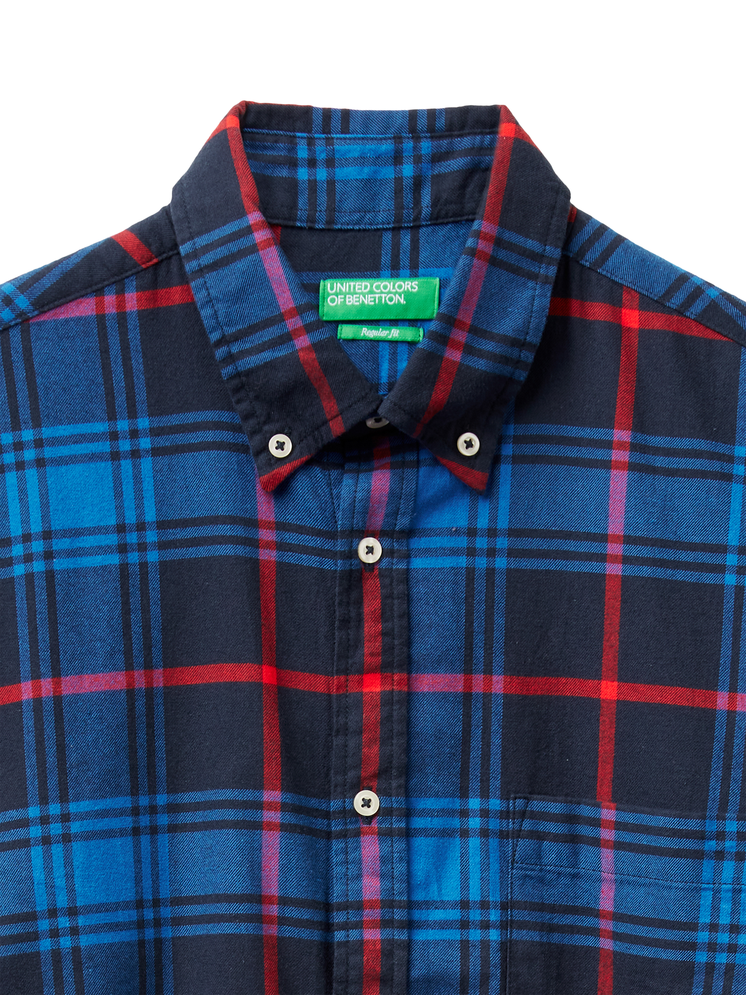Product image 3 of 3, which shows Benetton Cotton Regular Fit Check Flannel Shirt, Blue, L
