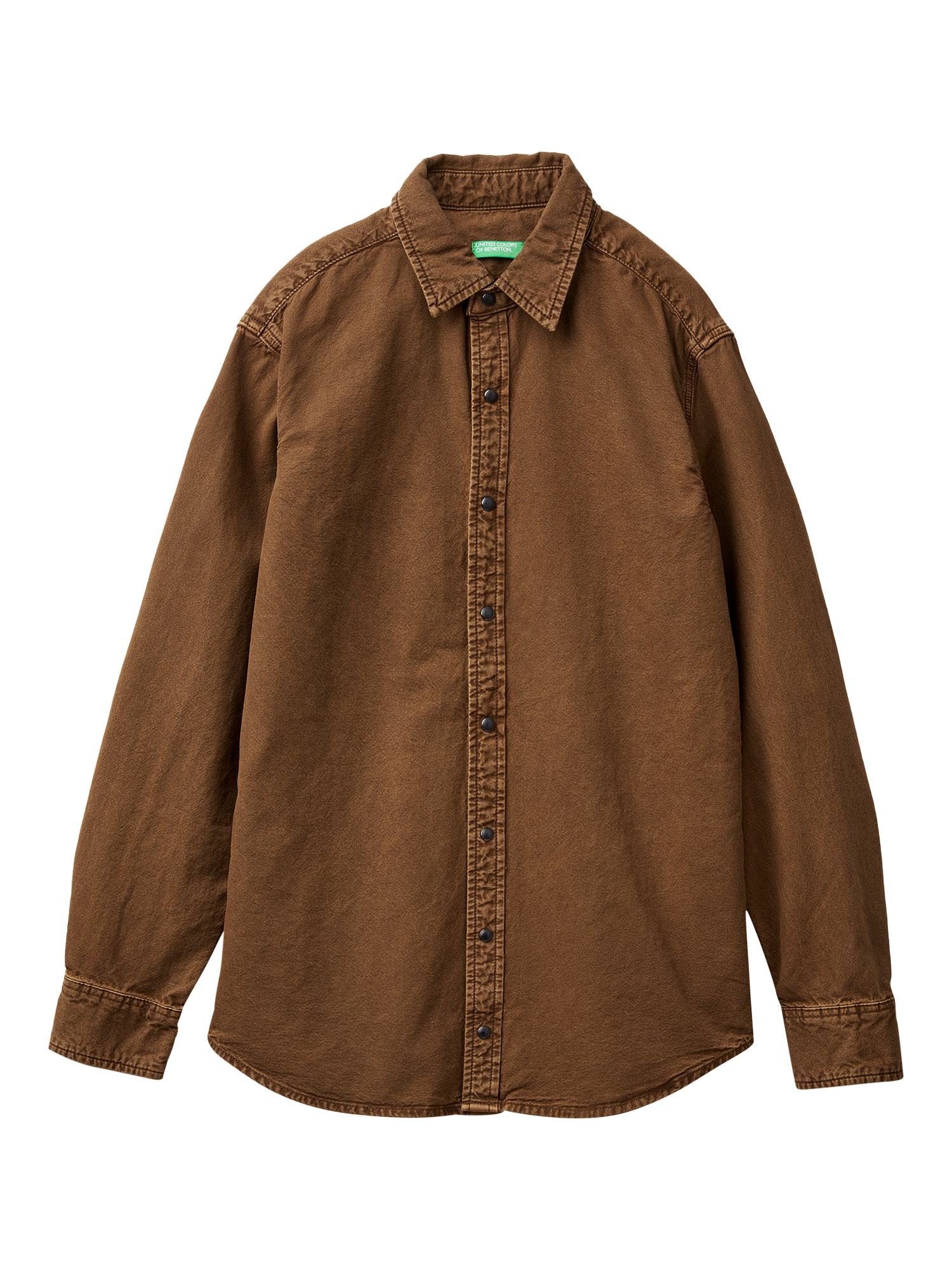 Product image 1 of 3, which shows Benetton Dyed Regular Fit Long Sleeve Shirt, Brown, S