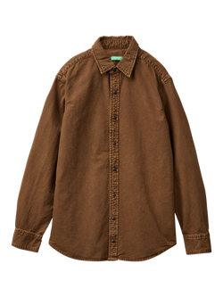 Benetton Dyed Regular Fit Long Sleeve Shirt, Brown, Brown