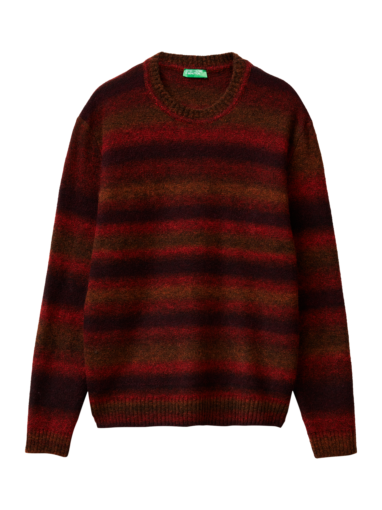 Product image 1 of 3, which shows Benetton Crew Neck Stripe Jumper, Red, S