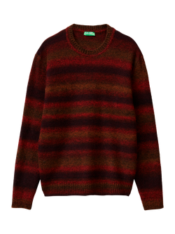 Benetton Crew Neck Stripe Jumper, Red, Red