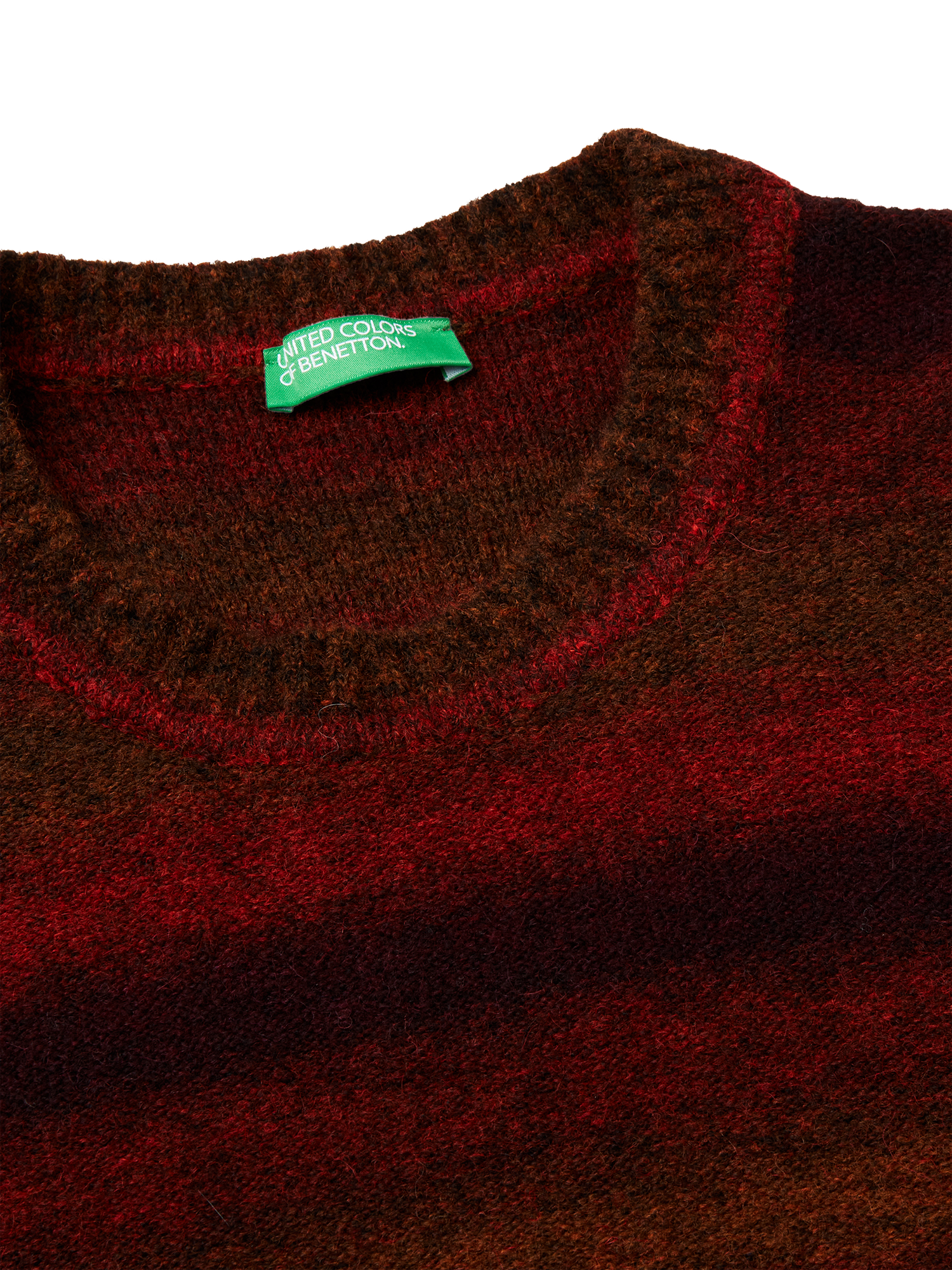 Product image 3 of 3, which shows Benetton Crew Neck Stripe Jumper, Red, S