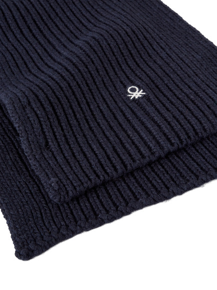Benetton Wool Blend Knitted Scarf - view 2, Blue