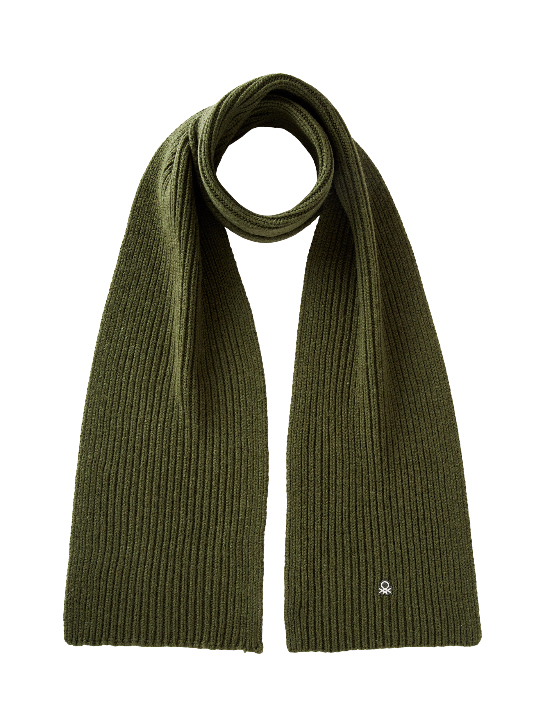 Product image 1 of 3, which shows Benetton Wool Blend Knitted Scarf, Dark Green