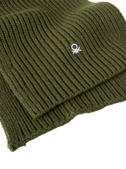 Benetton Wool Blend Knitted Scarf - view 2, Dark Green