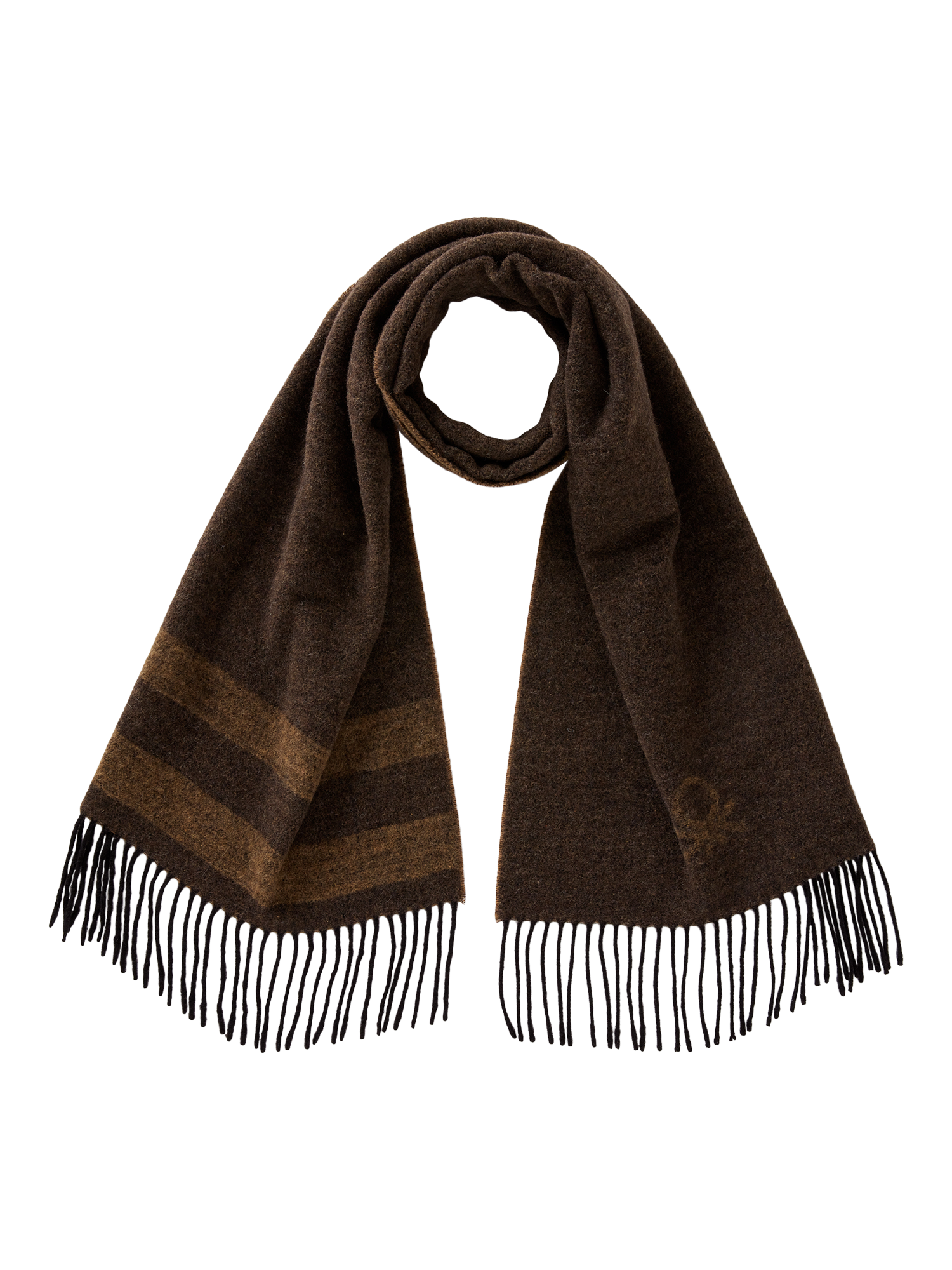 Product image 1 of 2, which shows Benetton Striped Tassel Detail Wool Blend Scarf, Brown