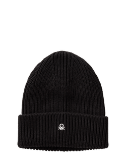 Benetton Wool Blend Knitted Beanie, Black