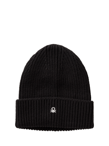 Benetton Wool Blend Knitted Beanie, Black