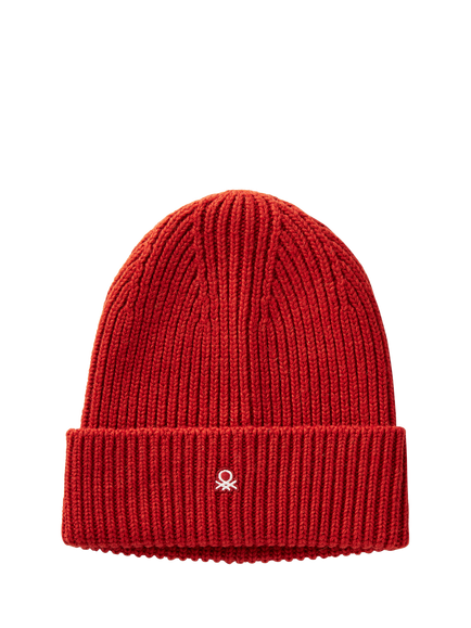 Benetton Wool Blend Knitted Beanie, Red