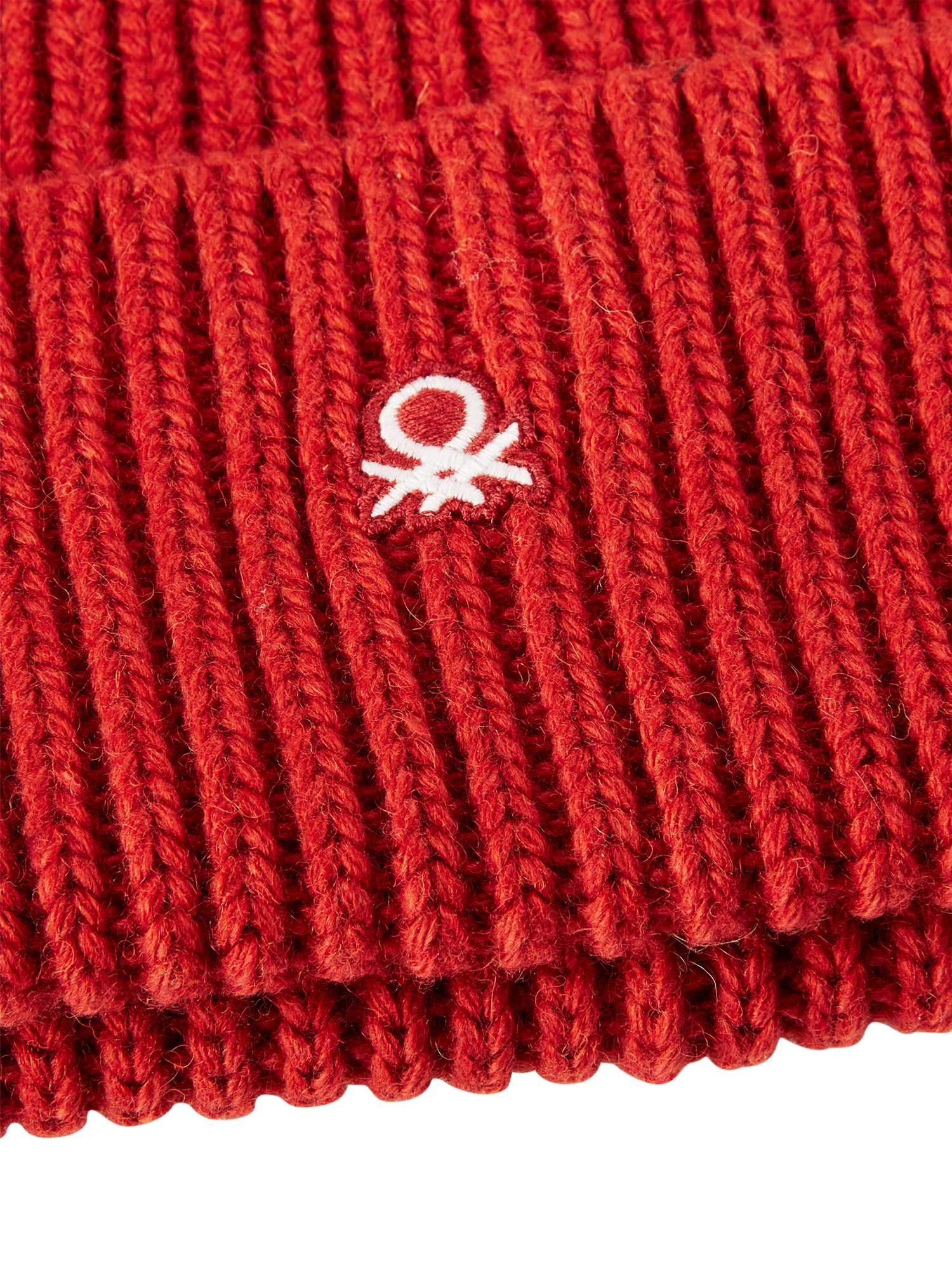 Product image 3 of 3, which shows Benetton Wool Blend Knitted Beanie, Red, S