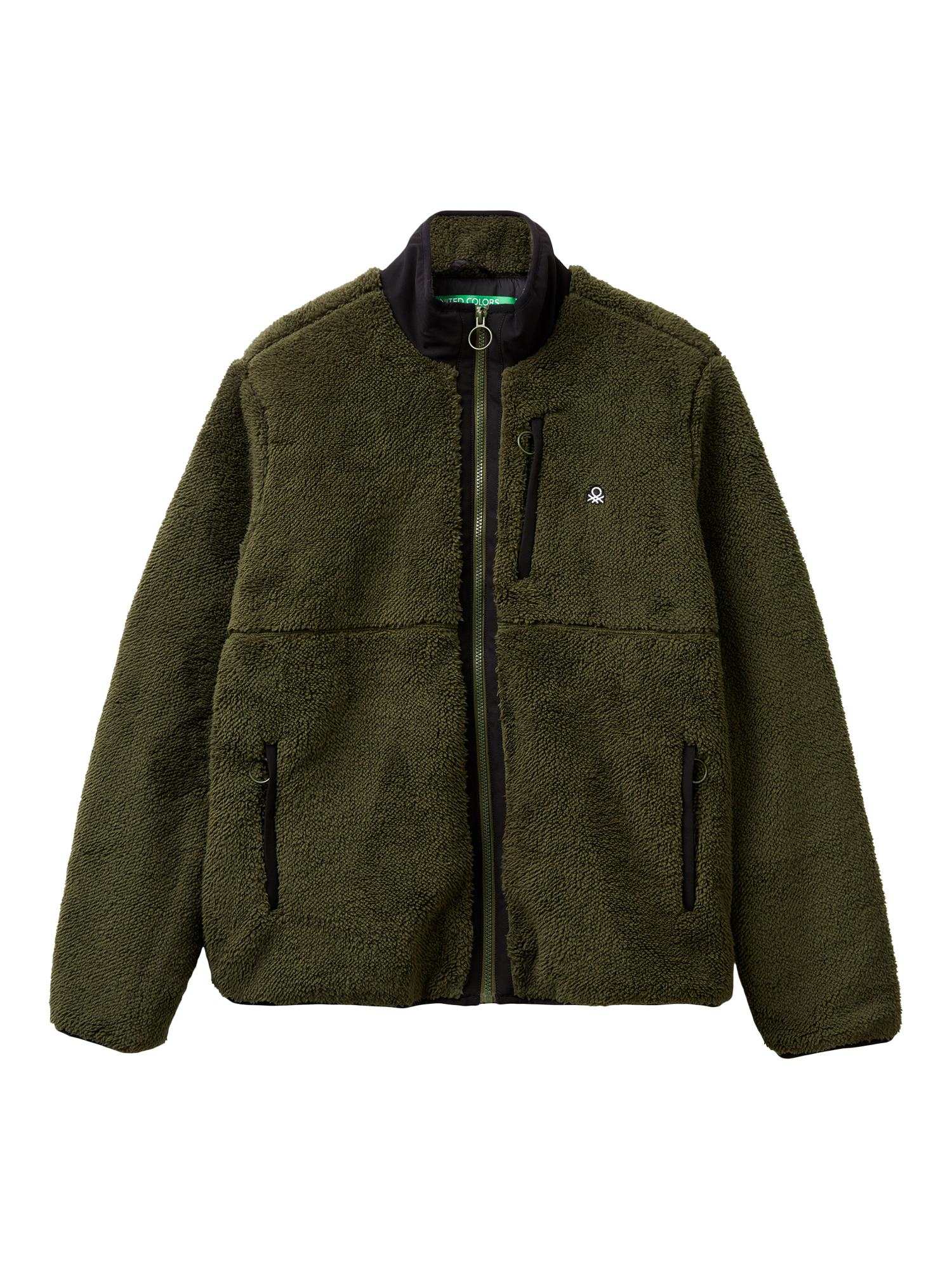 Product image 1 of 3, which shows Benetton Curly Fleece Jacket, Green, S