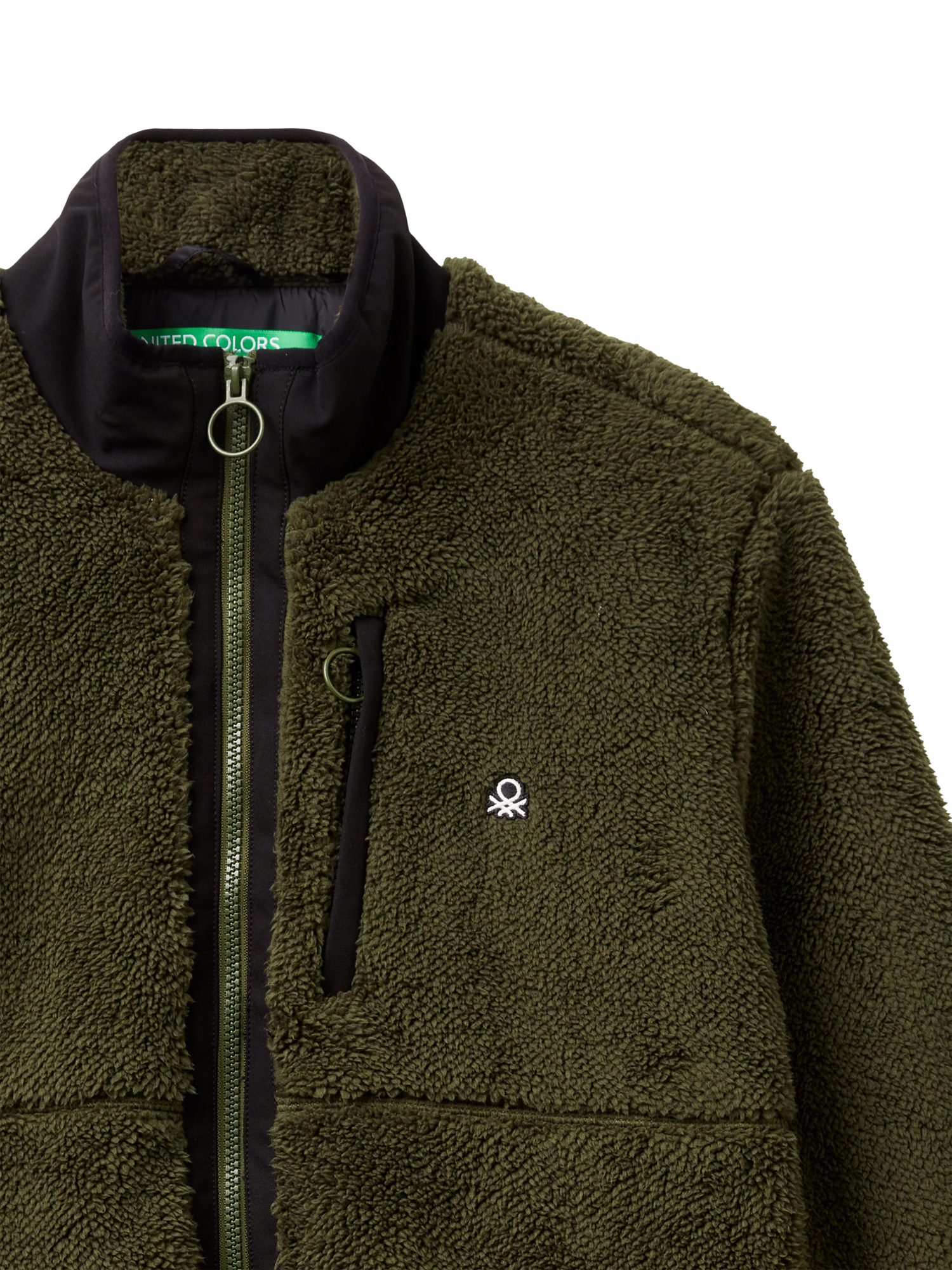 Product image 3 of 3, which shows Benetton Curly Fleece Jacket, Green, S