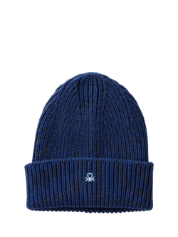 Benetton Wool Blend Knitted Beanie, Blue, Blue
