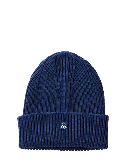 Benetton Wool Blend Knitted Beanie, Blue, Blue