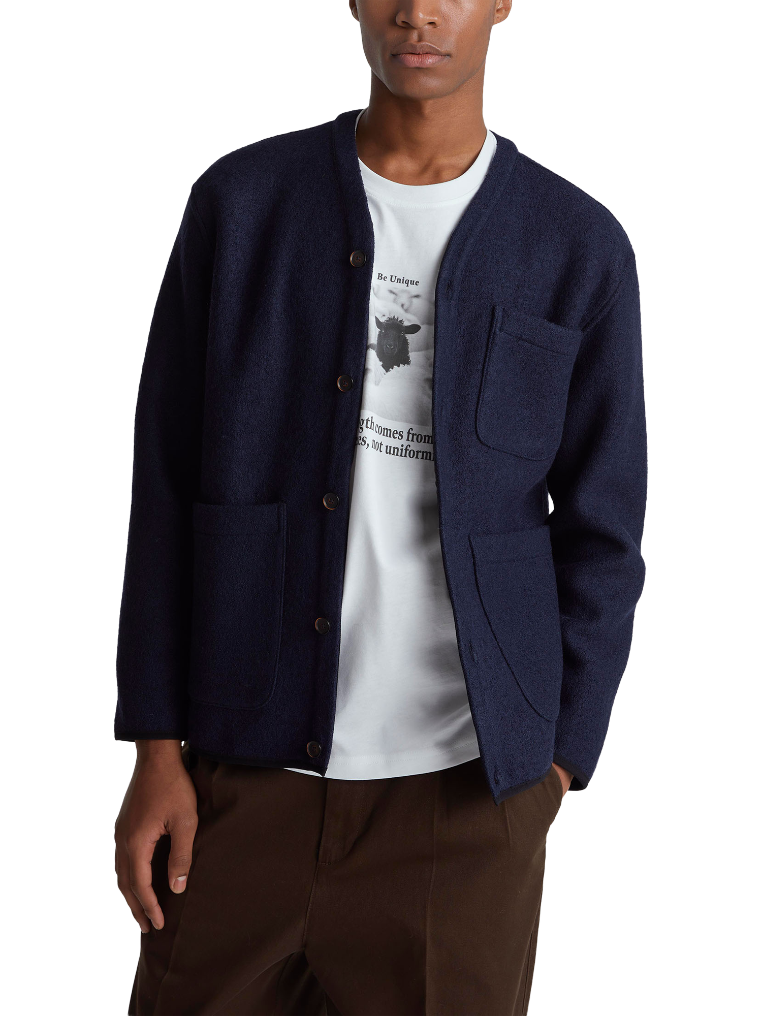 Product image 1 of 6, which shows Benetton Wool Blend Jacket-Style Cardigan, Blue, S