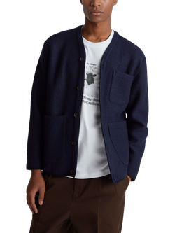 Benetton Wool Blend Jacket-Style Cardigan, Blue, Blue