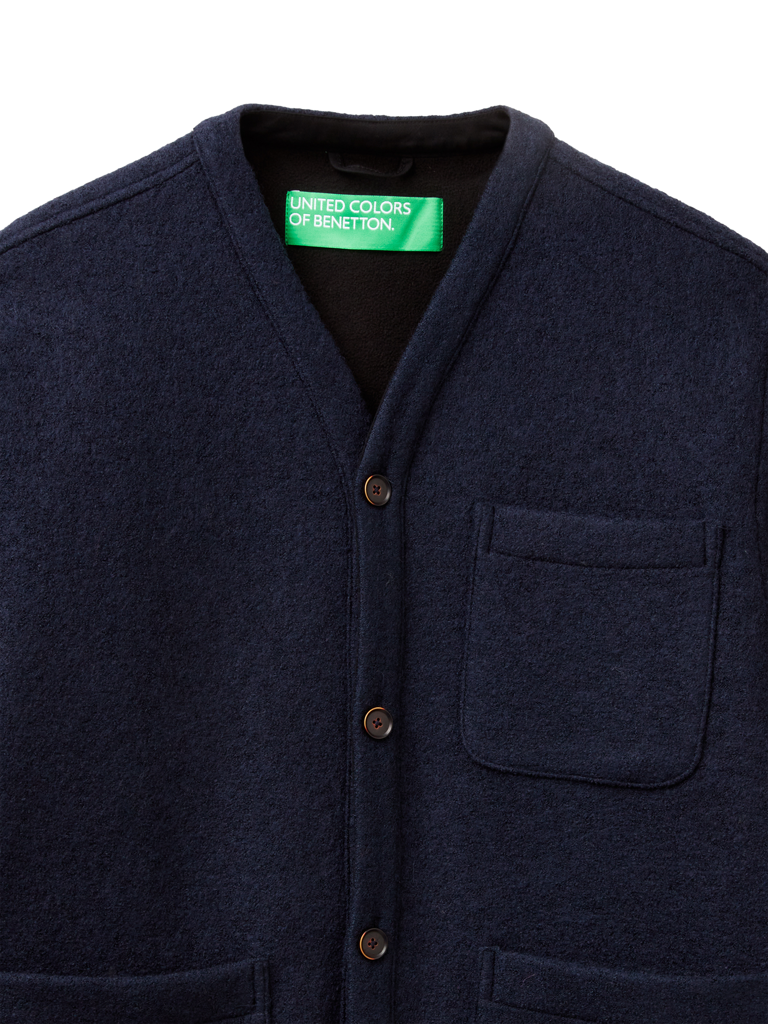 Product image 6 of 6, which shows Benetton Wool Blend Jacket-Style Cardigan, Blue, S