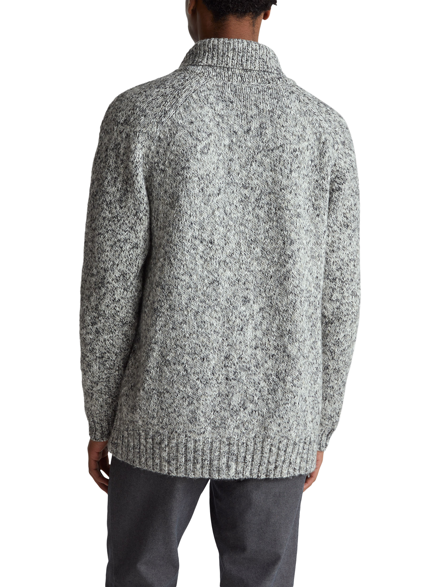 Product image 2 of 6, which shows Benetton Cotton with Wool Shawl Collar Cardigan, Grey, S