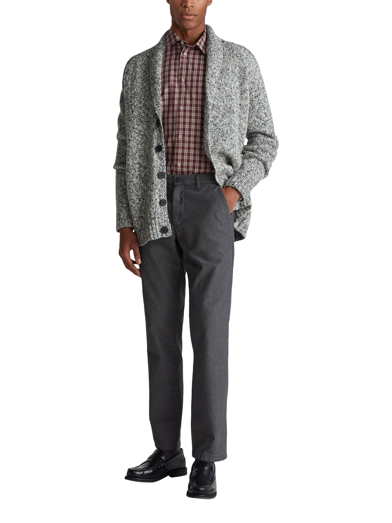 Product image 3 of 6, which shows Benetton Cotton with Wool Shawl Collar Cardigan, Grey, S