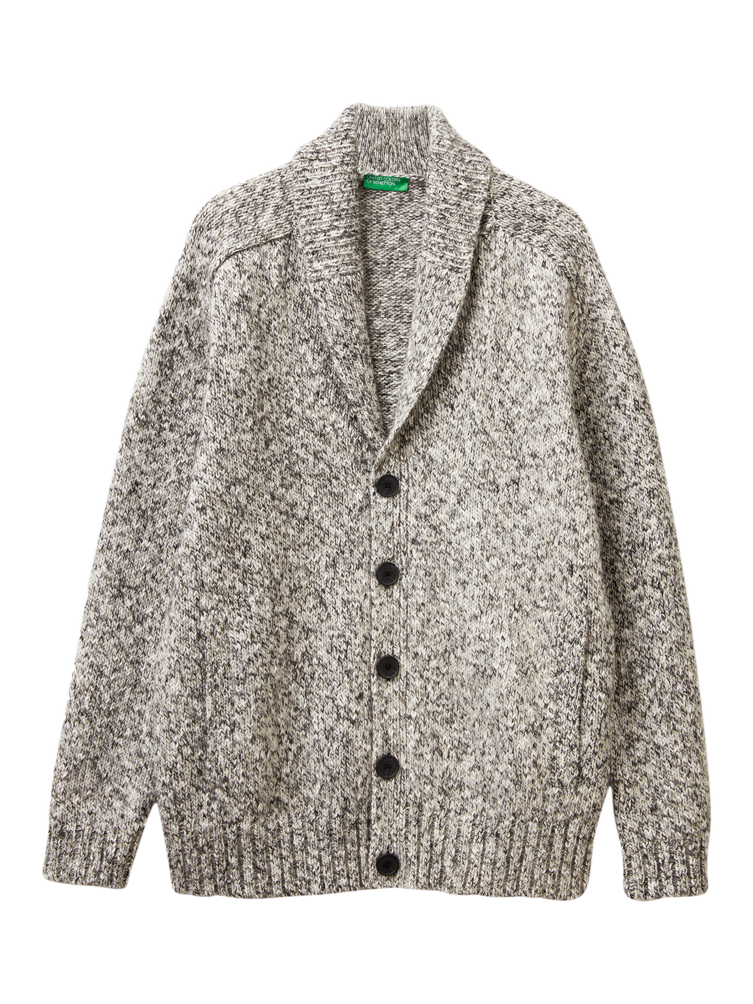 Product image 4 of 6, which shows Benetton Cotton with Wool Shawl Collar Cardigan, Grey, S