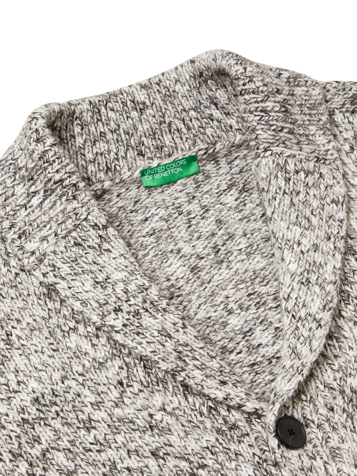 Product image 6 of 6, which shows Benetton Cotton with Wool Shawl Collar Cardigan, Grey, S