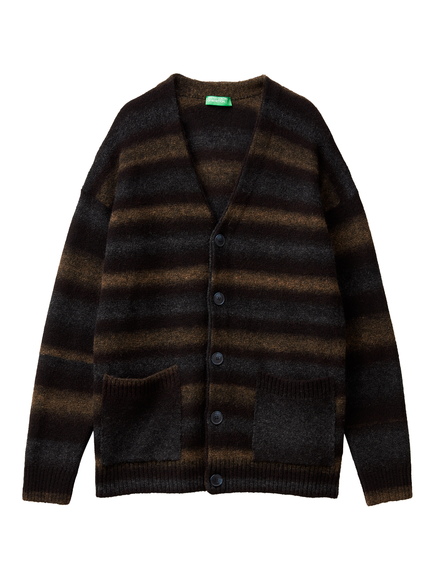 Product image 1 of 3, which shows Benetton Printed Yarn Cardigan, Brown/Black, S