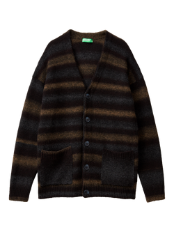 Benetton Printed Yarn Cardigan, Brown/Black, Brown/Black