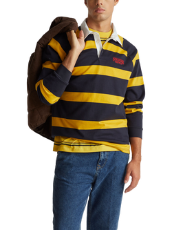 Benetton Striped Cotton Rugby Shirt, Blue, Blue