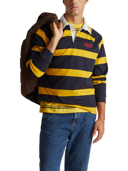 Benetton Striped Cotton Rugby Shirt, Blue, Blue