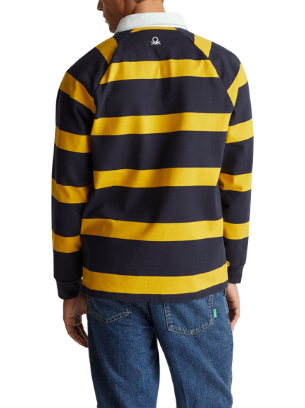 Benetton Striped Cotton Rugby Shirt, Blue - view 2, Blue