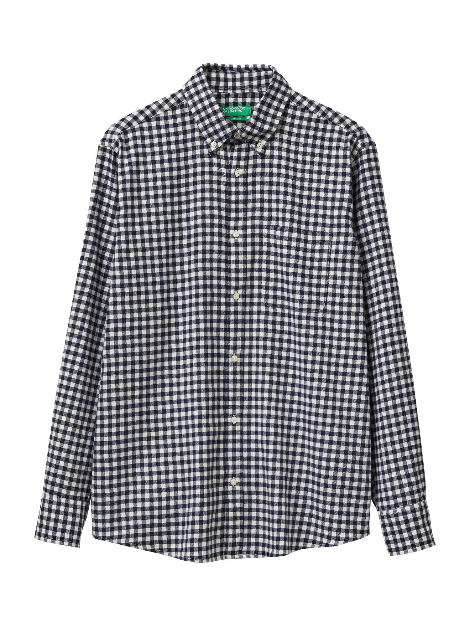 Product image 1 of 3, which shows Benetton Cotton Regular Fit Gingham Flannel Shirt, Blue, S