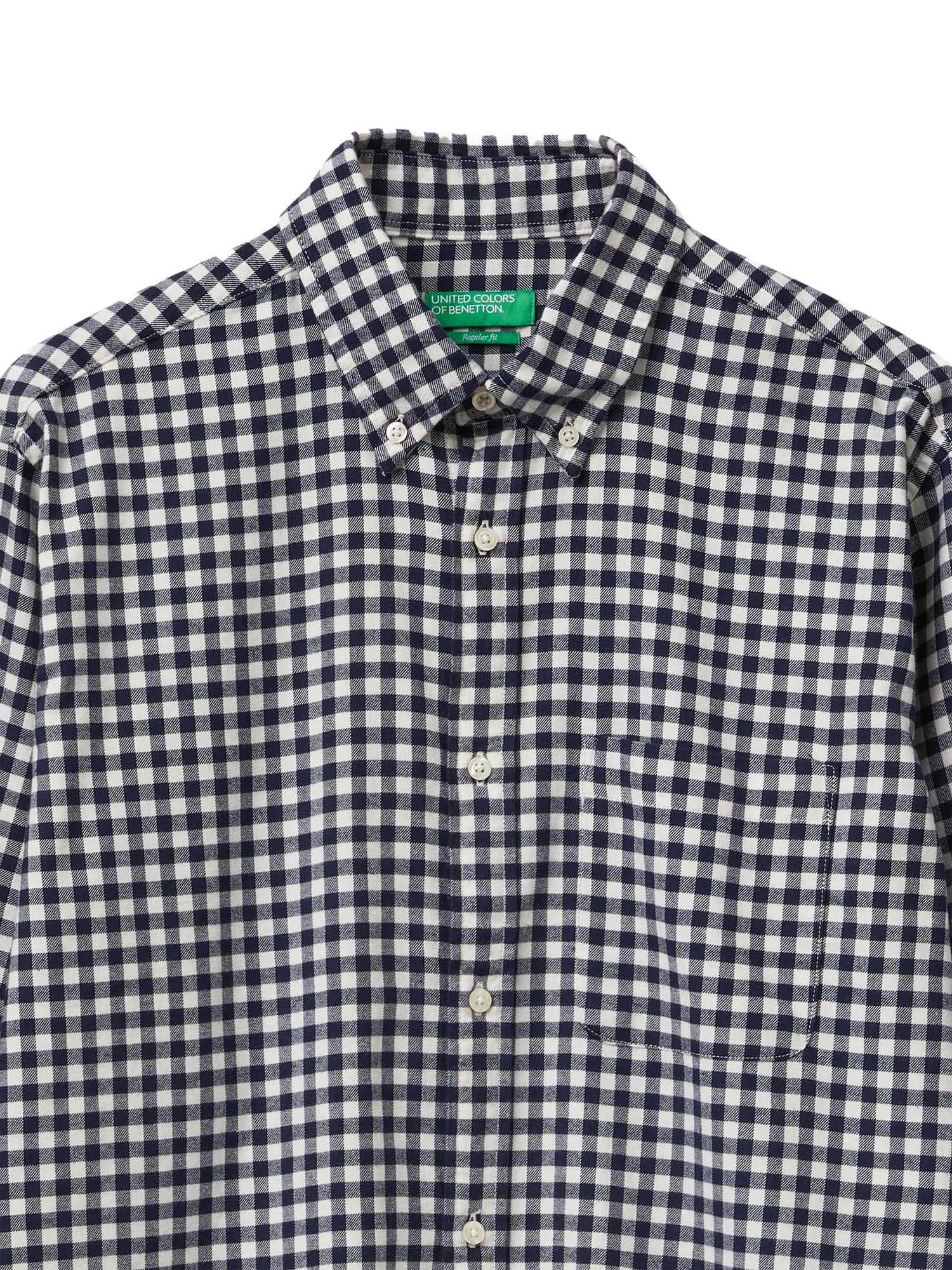 Product image 3 of 3, which shows Benetton Cotton Regular Fit Gingham Flannel Shirt, Blue, S