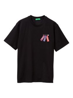 Benetton Cotton Regular Fit Short Sleeve Safety Pin Graphic T-Shirt, Black