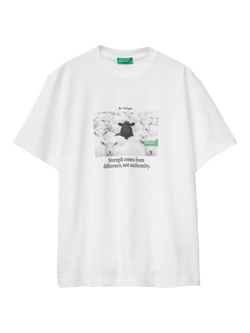 Benetton Cotton Regular Fit Short Sleeve Black Sheep Graphic T-Shirt, White, White