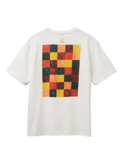 Benetton Cotton Regular Fit Short Sleeve Check Graphic T-Shirt, White - view 2, White